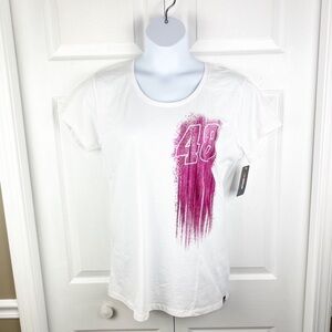 NASCAR Jimmie Johnson Pink and White Sparkle Crew Neck Top Size 1X